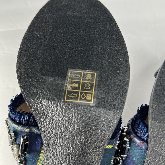 Jack Rogers Beatrix Bejeweled Plaid Block Heel Sandal Navy Green Size 9 New - Picture 11 of 14